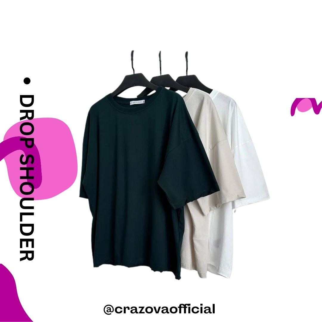 Unisex Pack of 3 Plain Drop Shoulder T-Shirts