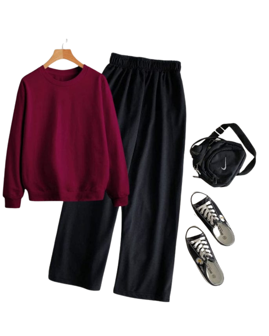 Maroon Plain Sweatshirt And Flapper