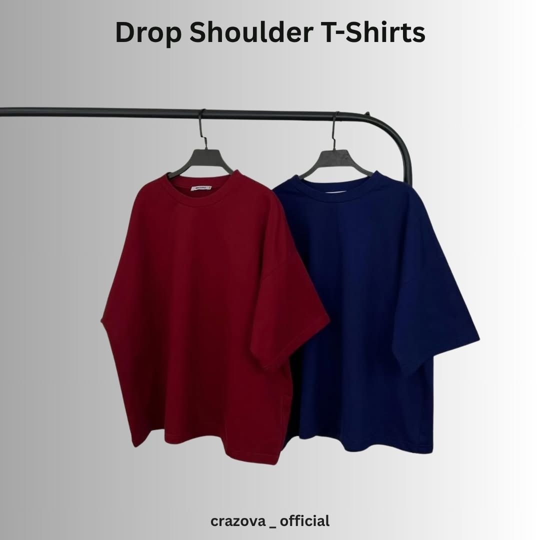 Unisex Pack of 2 Plain Drop Shoulder T-Shirts