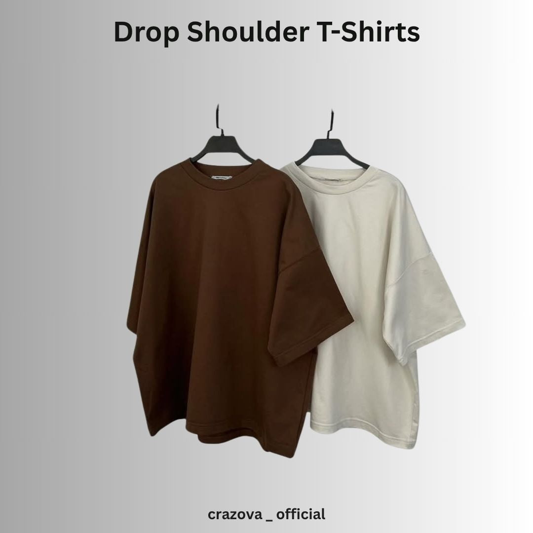 Unisex Pack of 2 Plain Drop Shoulder T-Shirts