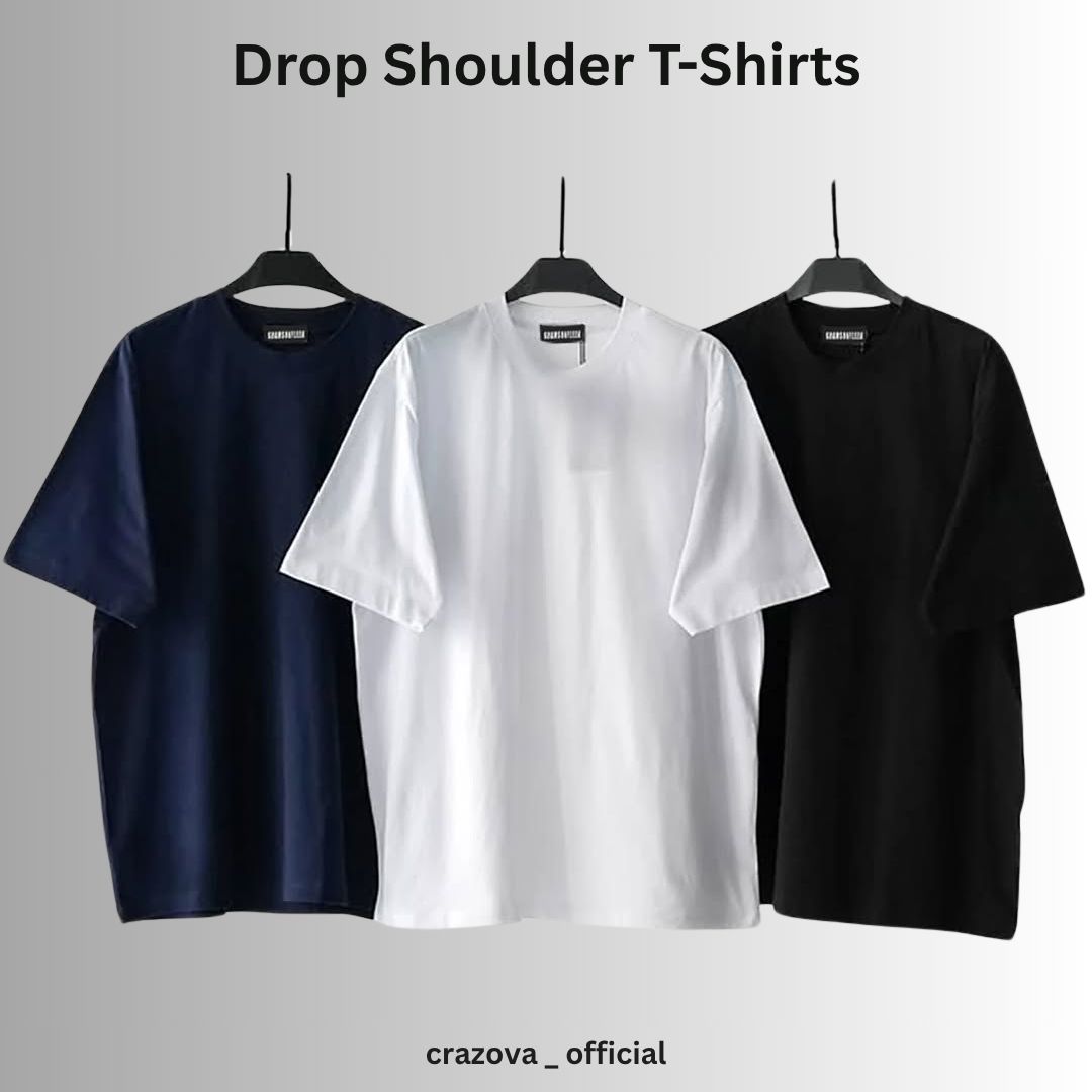 Pack of 3 Plain Unisex Drop Shoulder T-Shirts