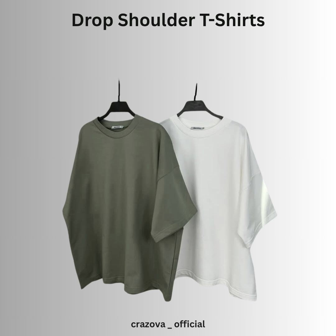 Unisex Pack of 2 Plain Drop Shoulder T-Shirts