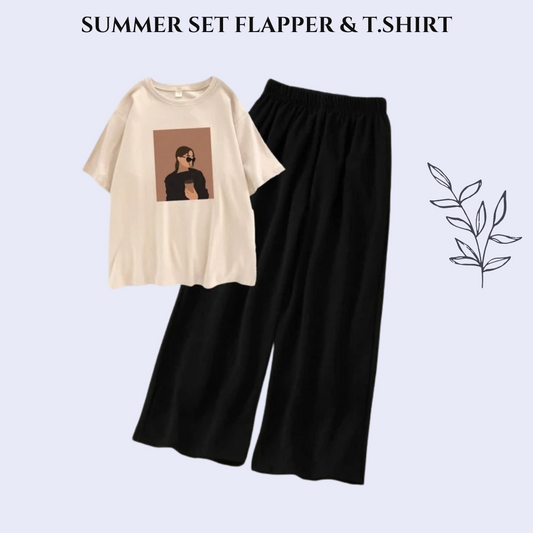 Girl Printed Tee & Black Flapper