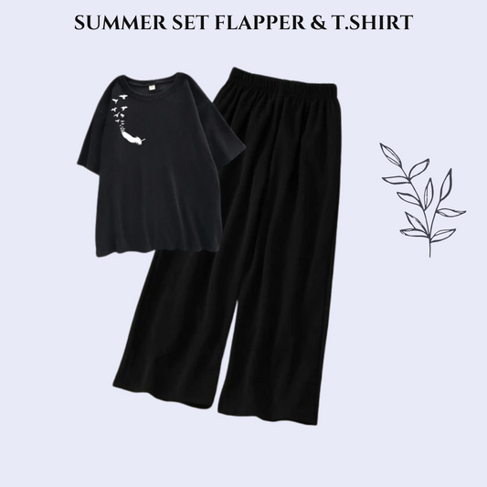 Printed Tee & Black Flapper