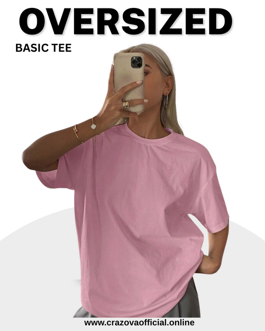 Pink Unisex Plain Oversized T-Shirts