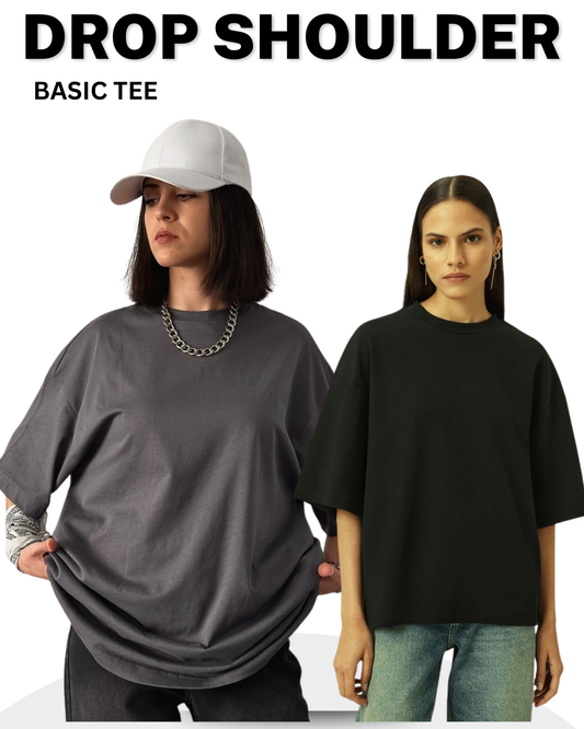 Unisex Pack of 2 Plain Oversized T-Shirts