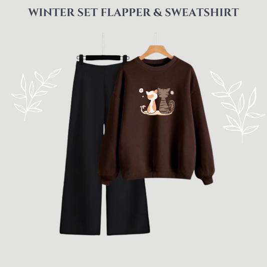 Cat Brown Sweatshirt And Flapper