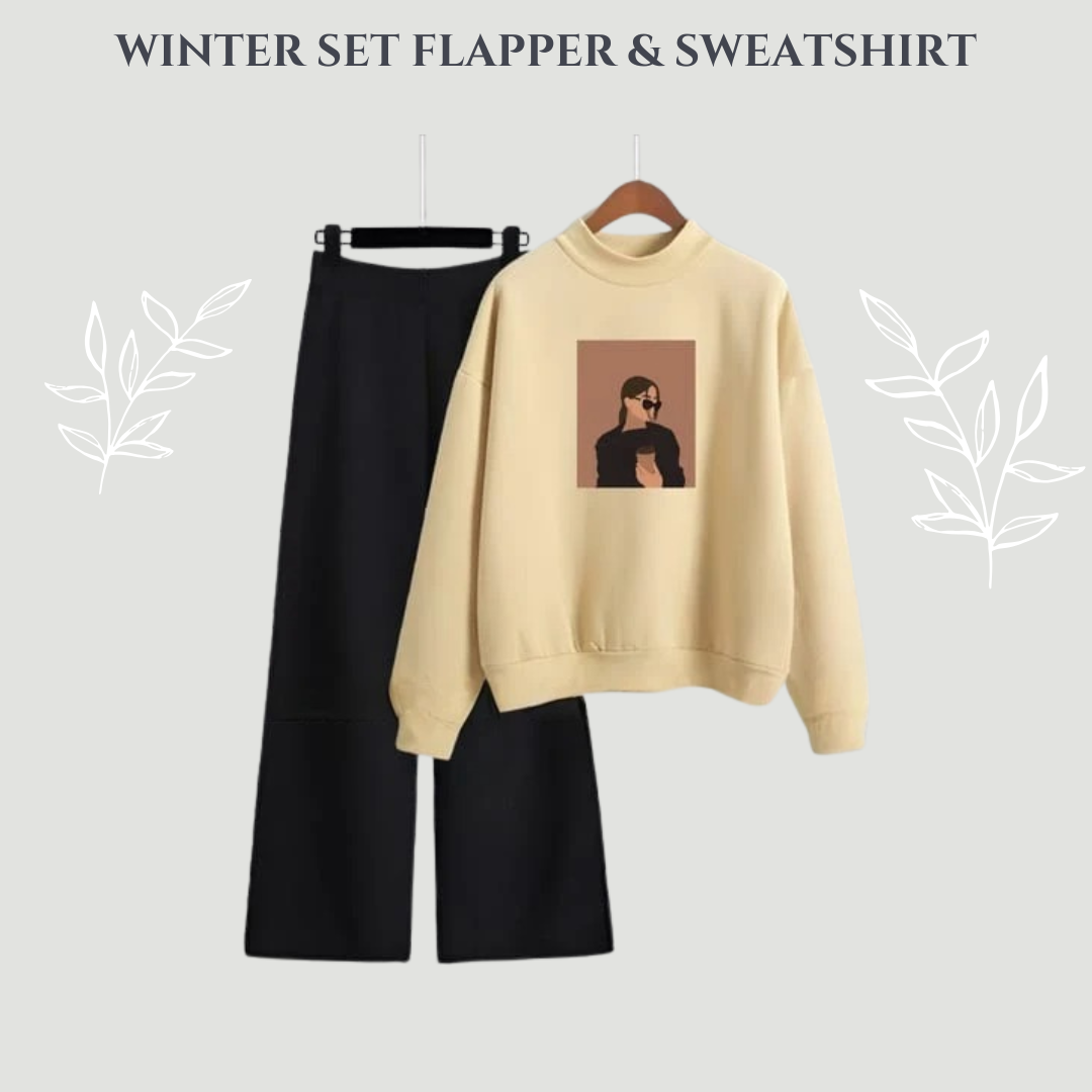 Coffee Girl Beige Sweatshirt And Flapper