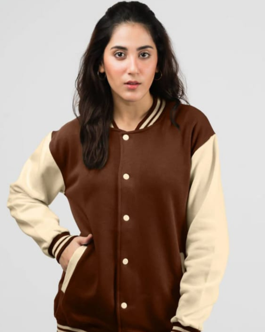 Lite Brown (Beige) Color Sleeves Varsity Jackets For Winter