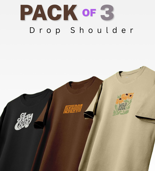Unisex Pack of 3 Printed Drop Shoulder T-Shirts