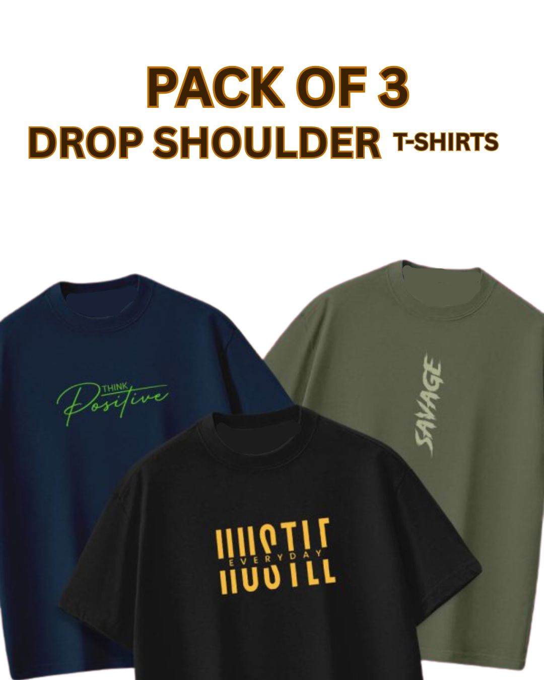 Unisex Pack of 3 Printed Drop Shoulder T-Shirts