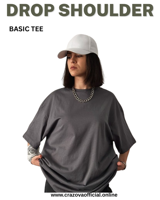 Steel Grey Unisex Plain Oversized T-Shirts