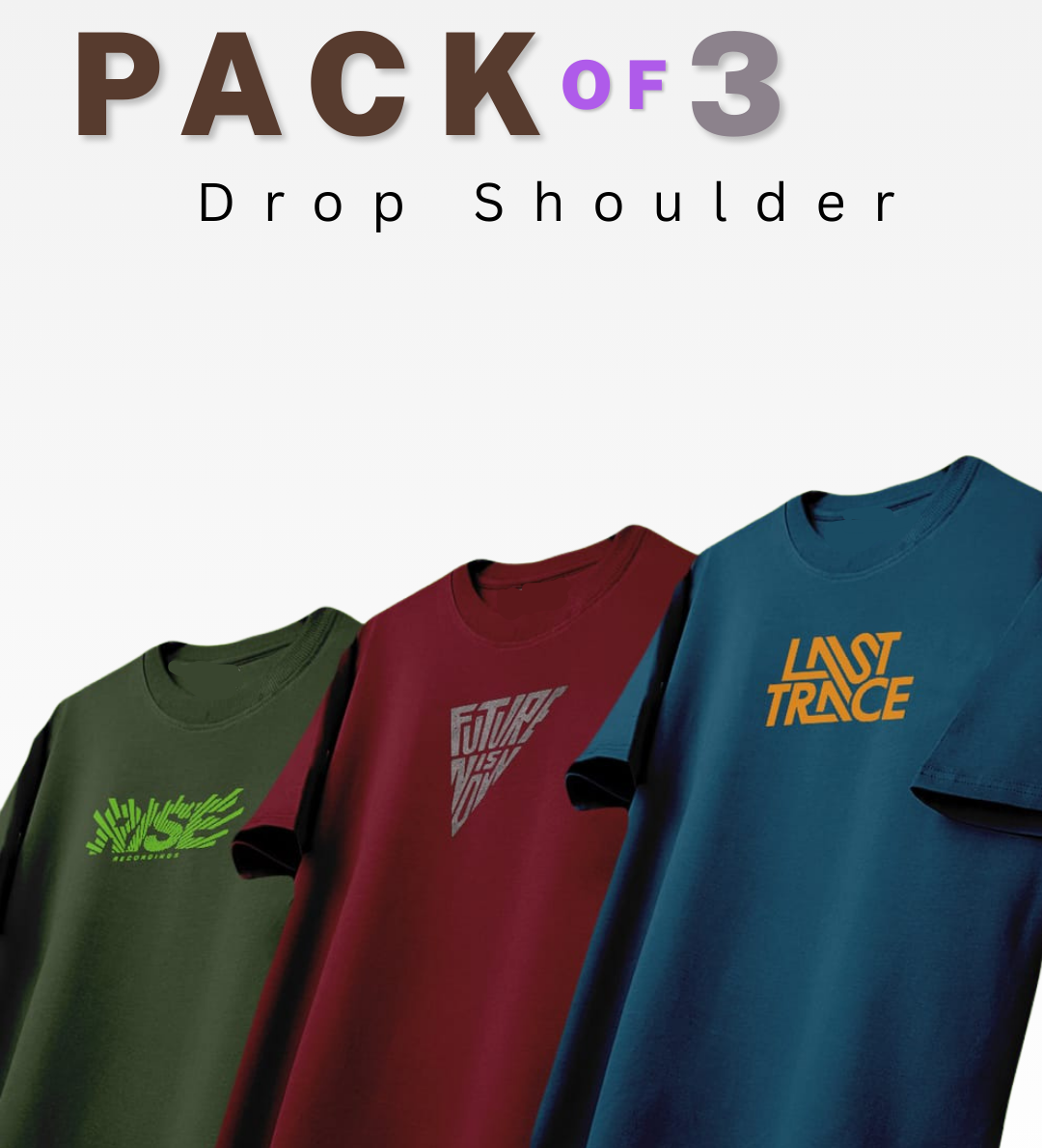 Unisex Pack of 3 Printed Drop Shoulder T-Shirts
