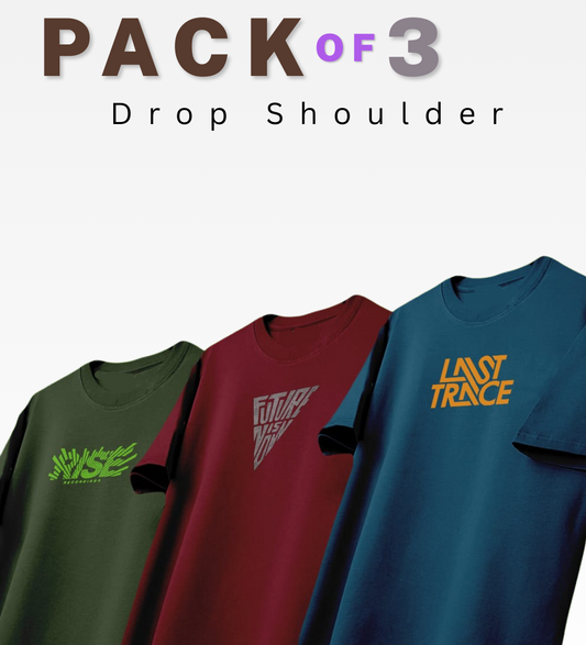 Unisex Pack of 3 Printed Drop Shoulder T-Shirts