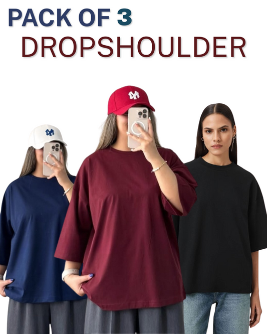 Pack of 3 Plain Drop Shoulder T-Shirts