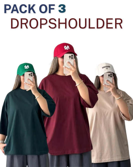 Pack of 3 Plain Drop Shoulder T-Shirts