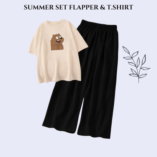 Bear Print Tee And Flapper