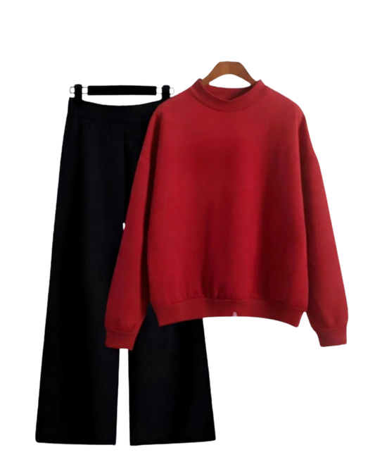 Red Plain Sweatshirt And Flapper