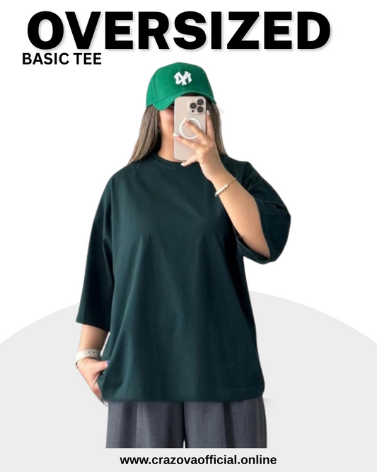 Bottle Green Unisex Plain Oversized T-Shirts