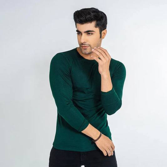 Unisex Bottle Green Full Sleeves T-shirts