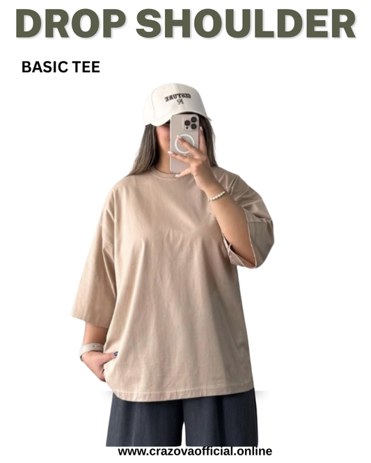 Beige Unisex Plain Oversized T-Shirts
