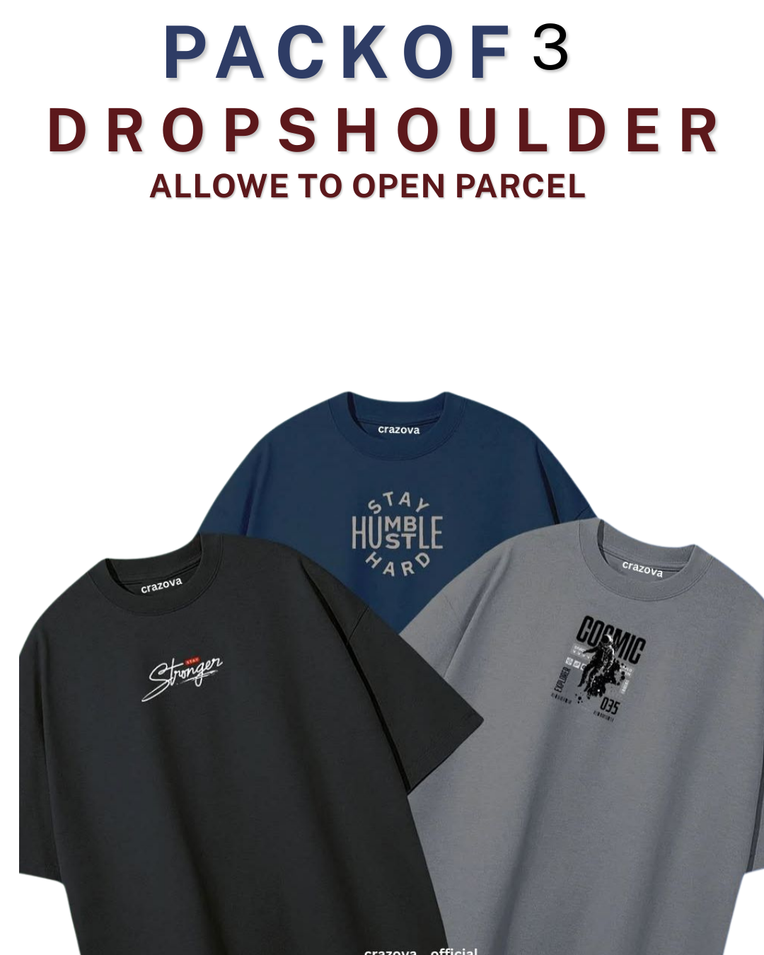 Unisex Pack of 3 Printed Drop Shoulder T-Shirts
