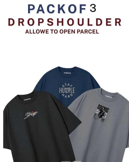 Unisex Pack of 3 Printed Drop Shoulder T-Shirts