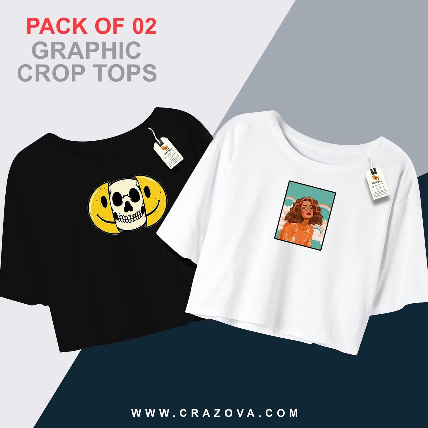 Girl Printed Pack Of 2 Crop Tees