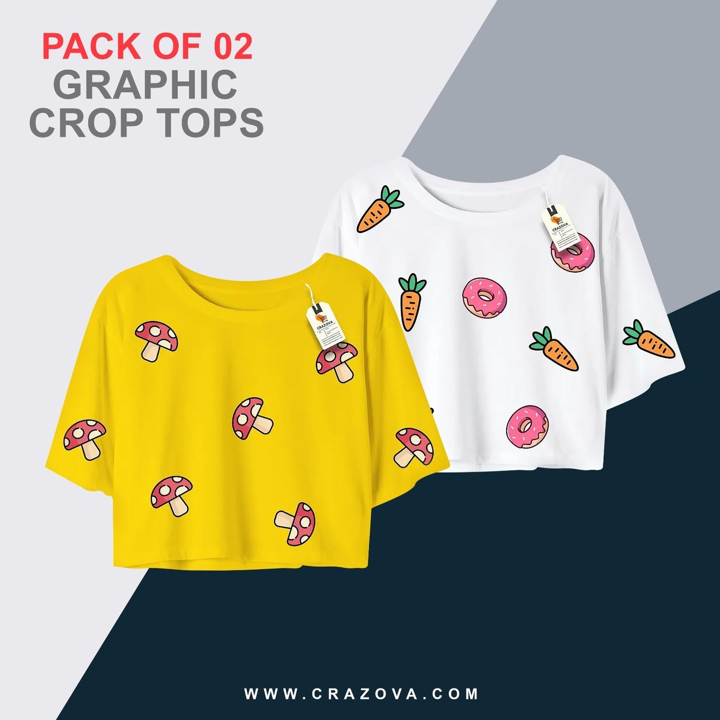 Mushroom Pack of 2 Crop Tees