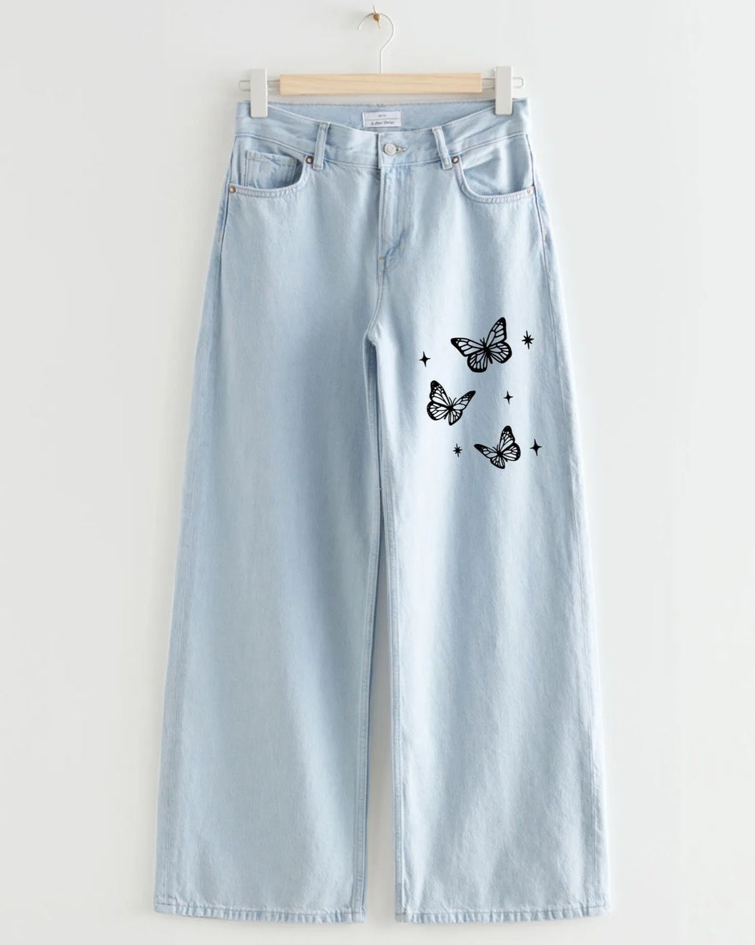 Light blue wide leg with 3 Butterfly Printed