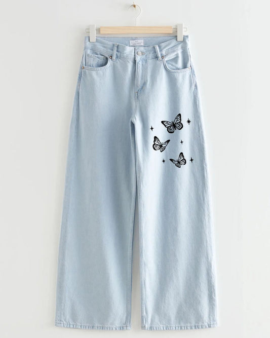 Light blue wide leg with 3 Butterfly Printed