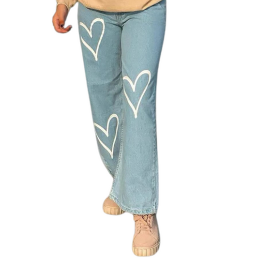 Light blue wide leg with 3 hearts