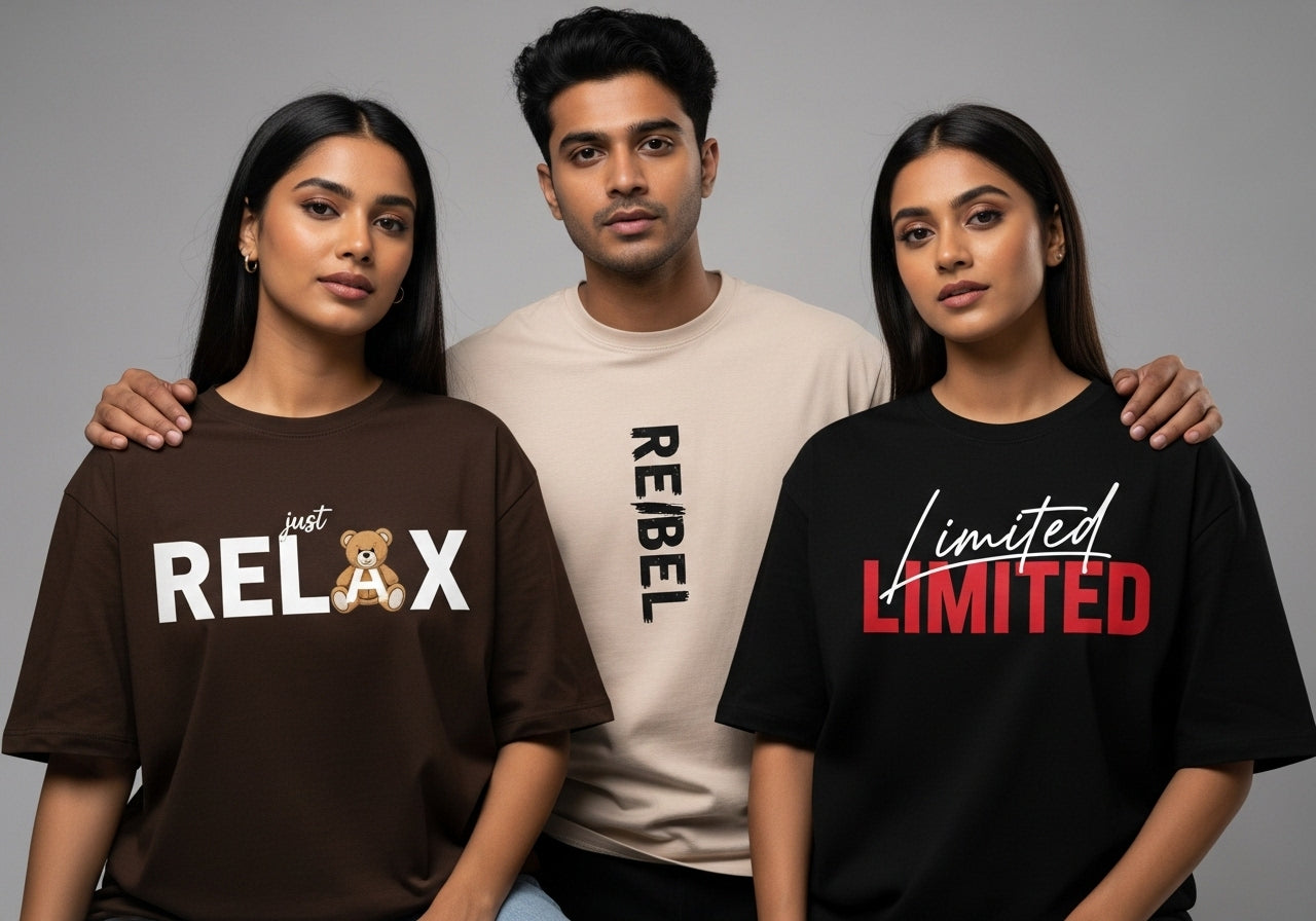 Unisex Pack of 3 Printed Drop Shoulder T-Shirts